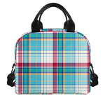 Blue And Red Madras Pattern Print Insulated Lunch Bag
