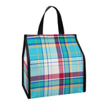 Blue And Red Madras Pattern Print Insulated Lunch Tote