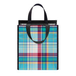 Blue And Red Madras Pattern Print Insulated Lunch Tote