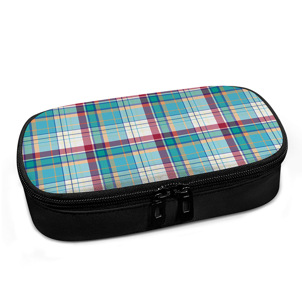 Blue And Red Madras Pattern Print Insulin Cooler Travel Case