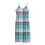 Blue And Red Madras Pattern Print Jersey Midi Cami Dress