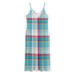 Blue And Red Madras Pattern Print Jersey Midi Cami Dress