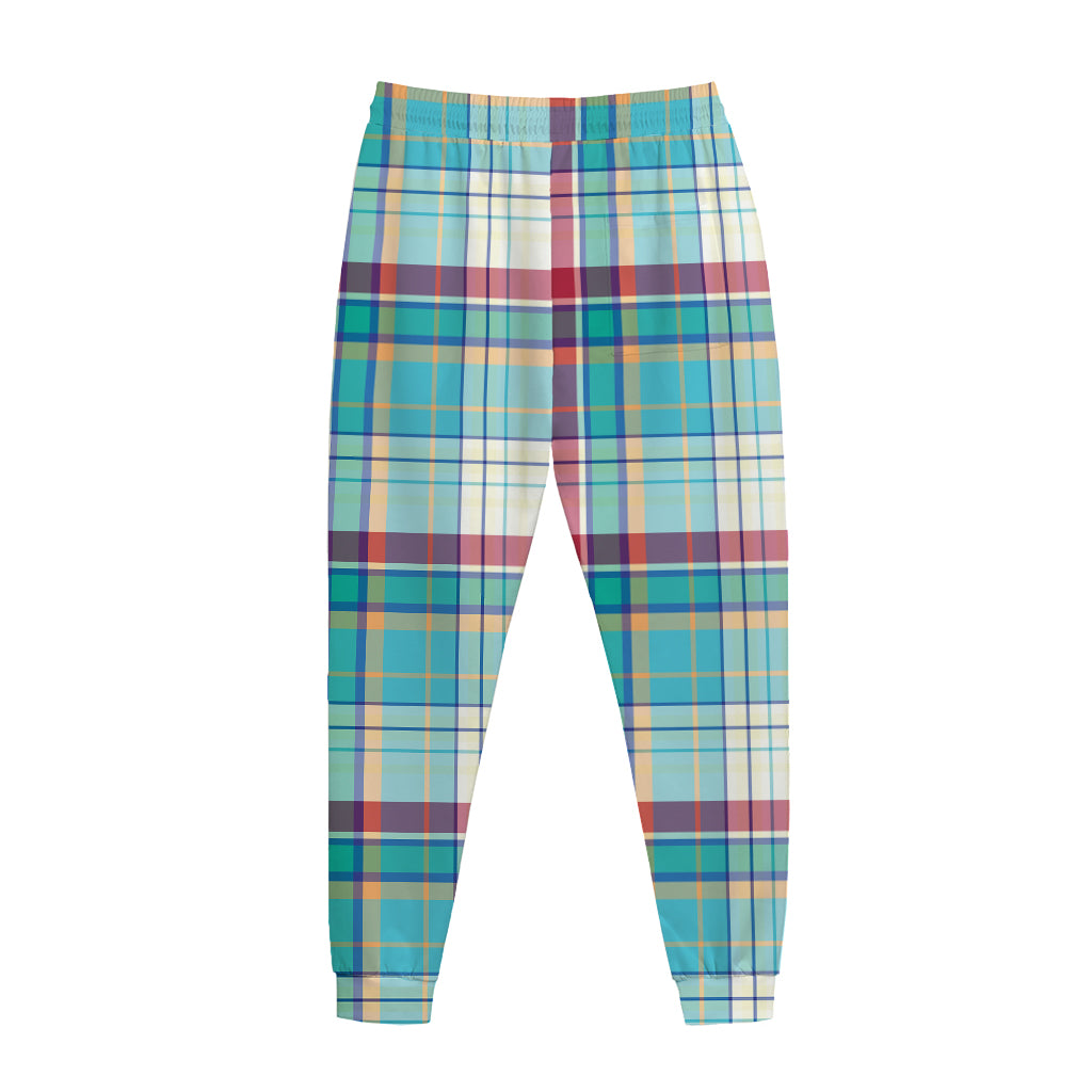 Blue And Red Madras Pattern Print Jogger Pants