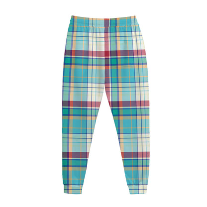 Blue And Red Madras Pattern Print Jogger Pants