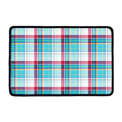 Blue And Red Madras Pattern Print Kitchen Mat