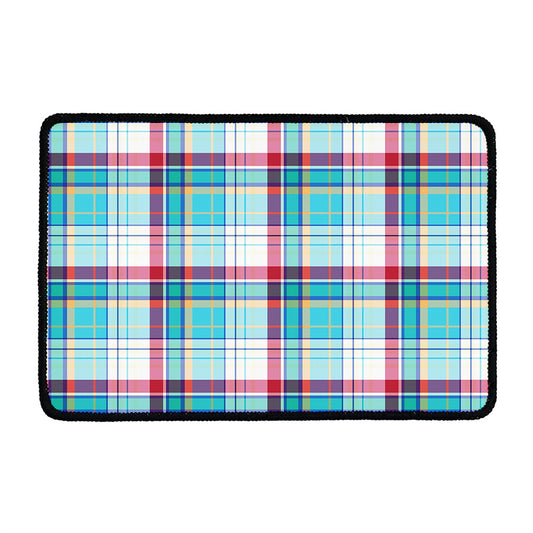 Blue And Red Madras Pattern Print Kitchen Mat