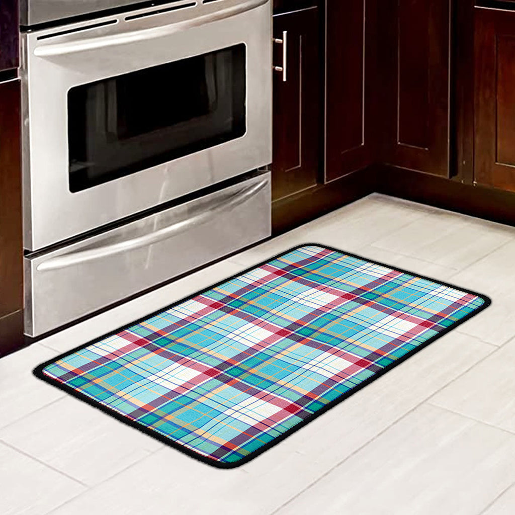 Blue And Red Madras Pattern Print Kitchen Mat