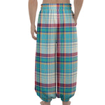 Blue And Red Madras Pattern Print Lantern Pants