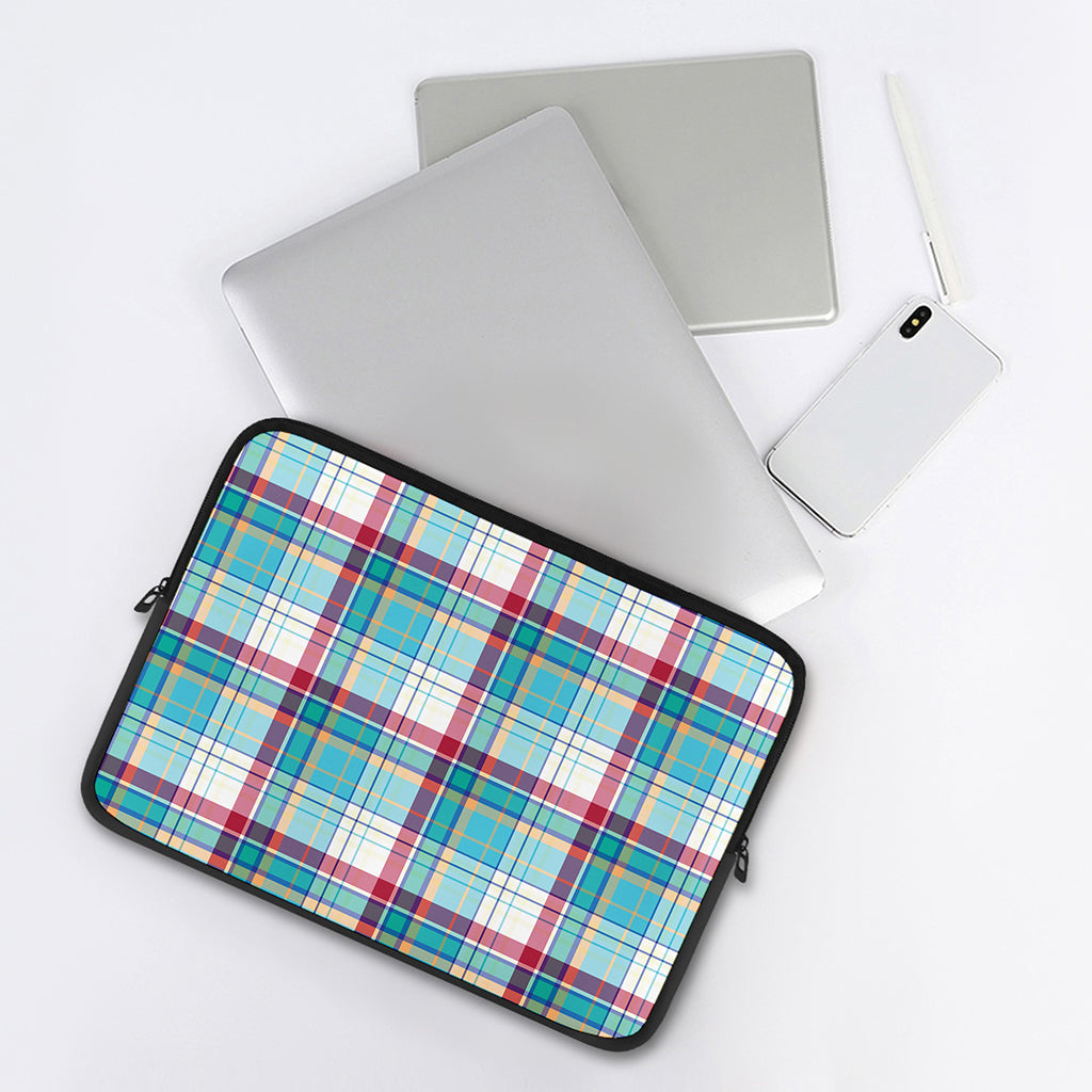 Blue And Red Madras Pattern Print Laptop Sleeve