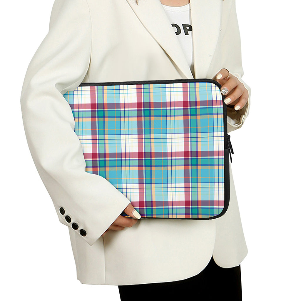 Blue And Red Madras Pattern Print Laptop Sleeve