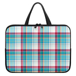 Blue And Red Madras Pattern Print Laptop Sleeve With Handle