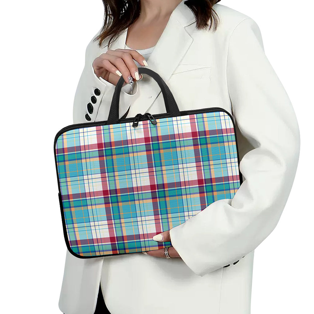 Blue And Red Madras Pattern Print Laptop Sleeve With Handle