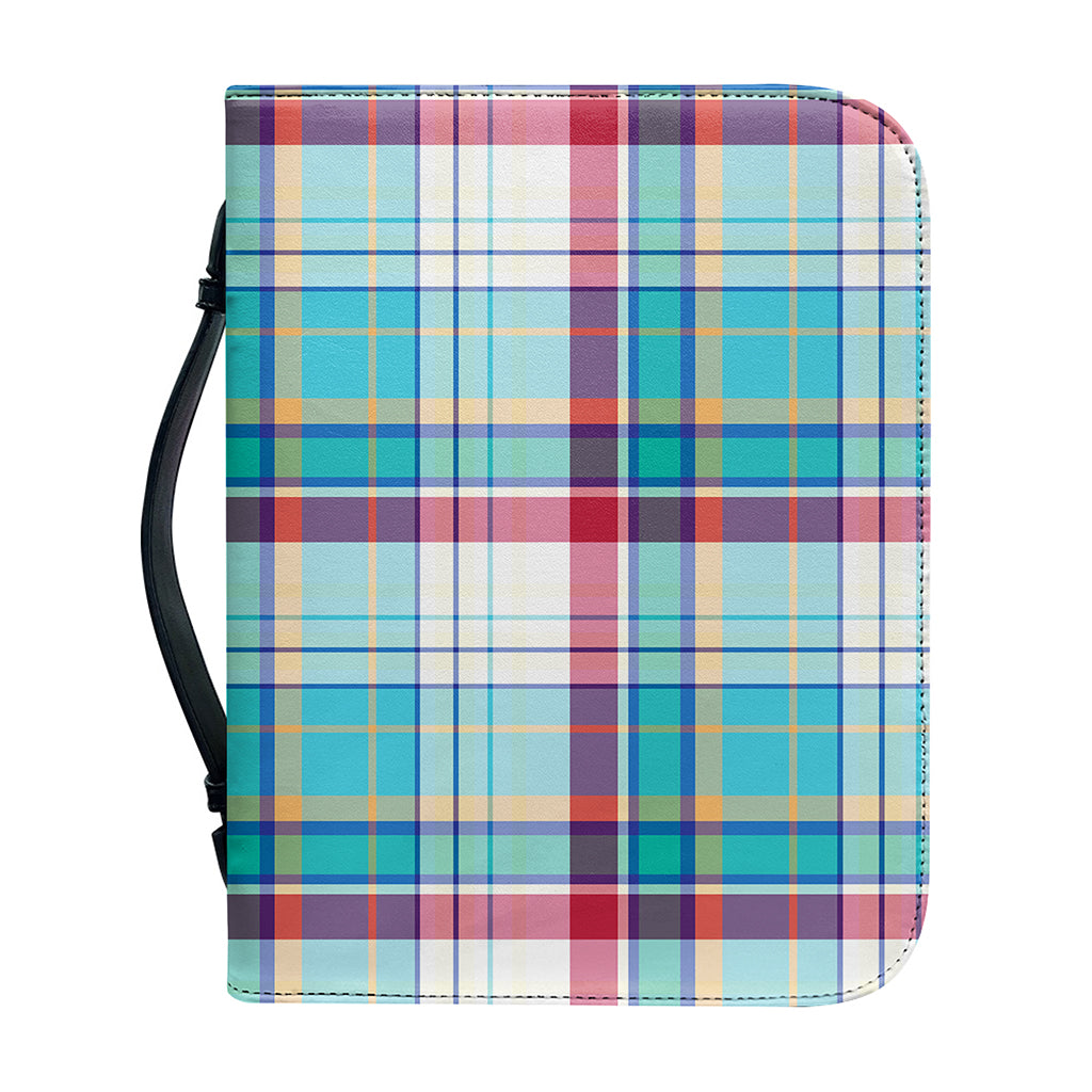 Blue And Red Madras Pattern Print Leather Bible Cover