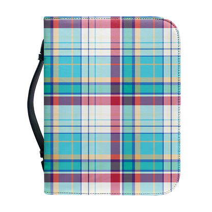 Blue And Red Madras Pattern Print Leather Bible Cover