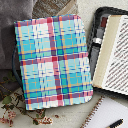 Blue And Red Madras Pattern Print Leather Bible Cover