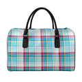 Blue And Red Madras Pattern Print Leather Duffel Bag