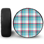 Blue And Red Madras Pattern Print Leather Spare Tire Cover