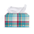 Blue And Red Madras Pattern Print Leather Tissue Box Cover