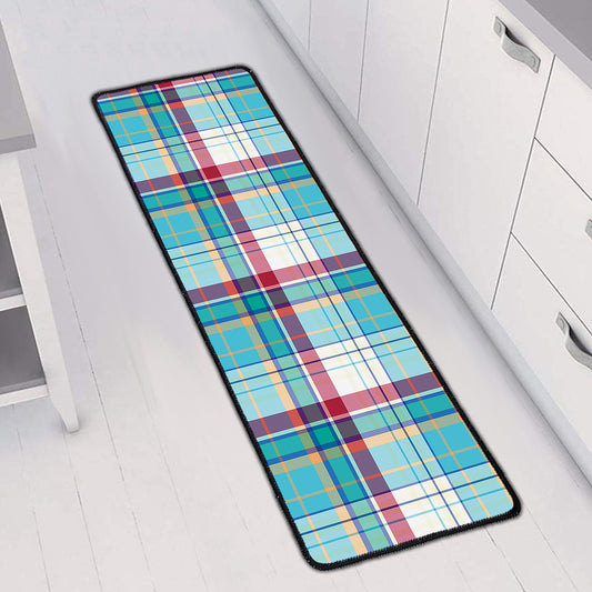 Blue And Red Madras Pattern Print Long Kitchen Mat