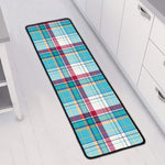 Blue And Red Madras Pattern Print Long Kitchen Mat
