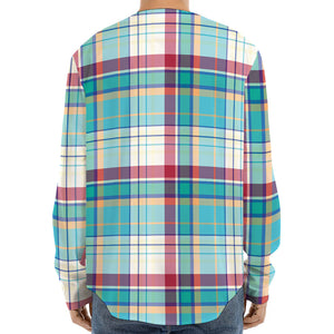 Blue And Red Madras Pattern Print Long Sleeve Baseball Jersey