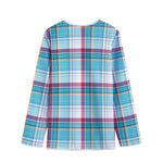 Blue And Red Madras Pattern Print Long Sleeve Short Coat