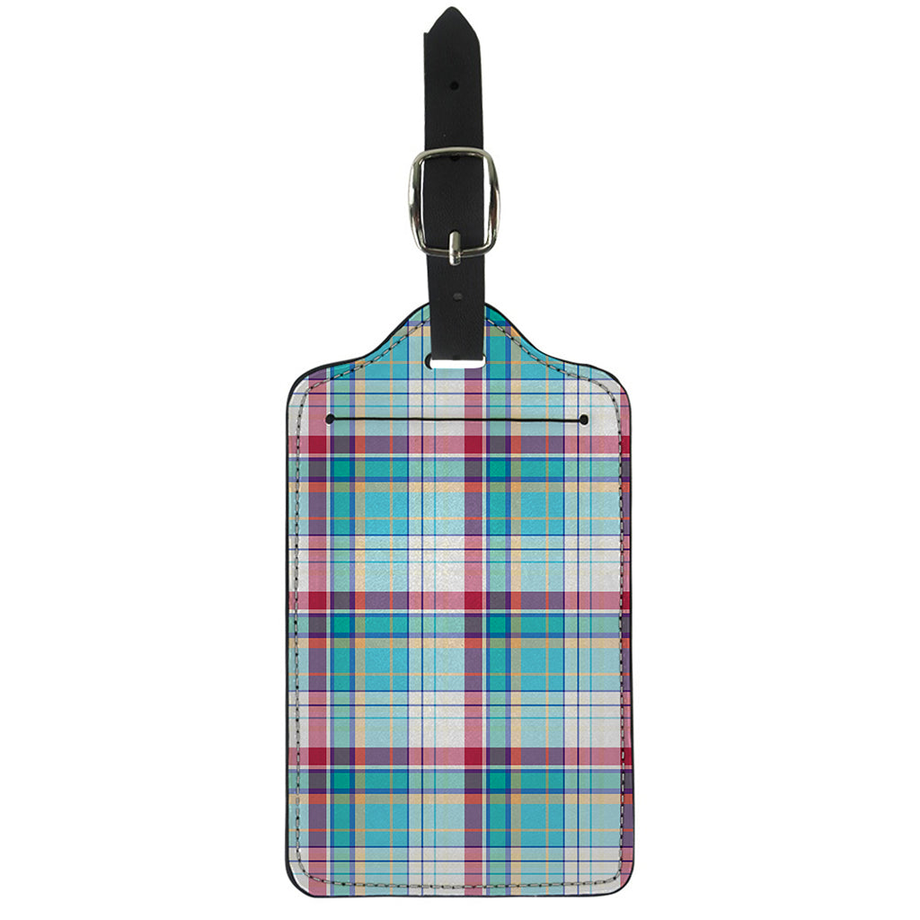 Blue And Red Madras Pattern Print Luggage Tag