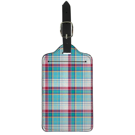 Blue And Red Madras Pattern Print Luggage Tag