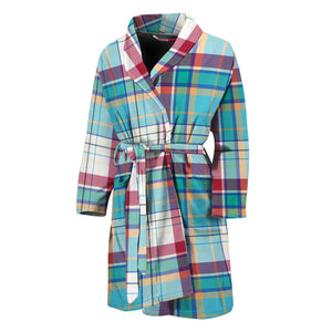 Blue And Red Madras Pattern Print Men's Bathrobe