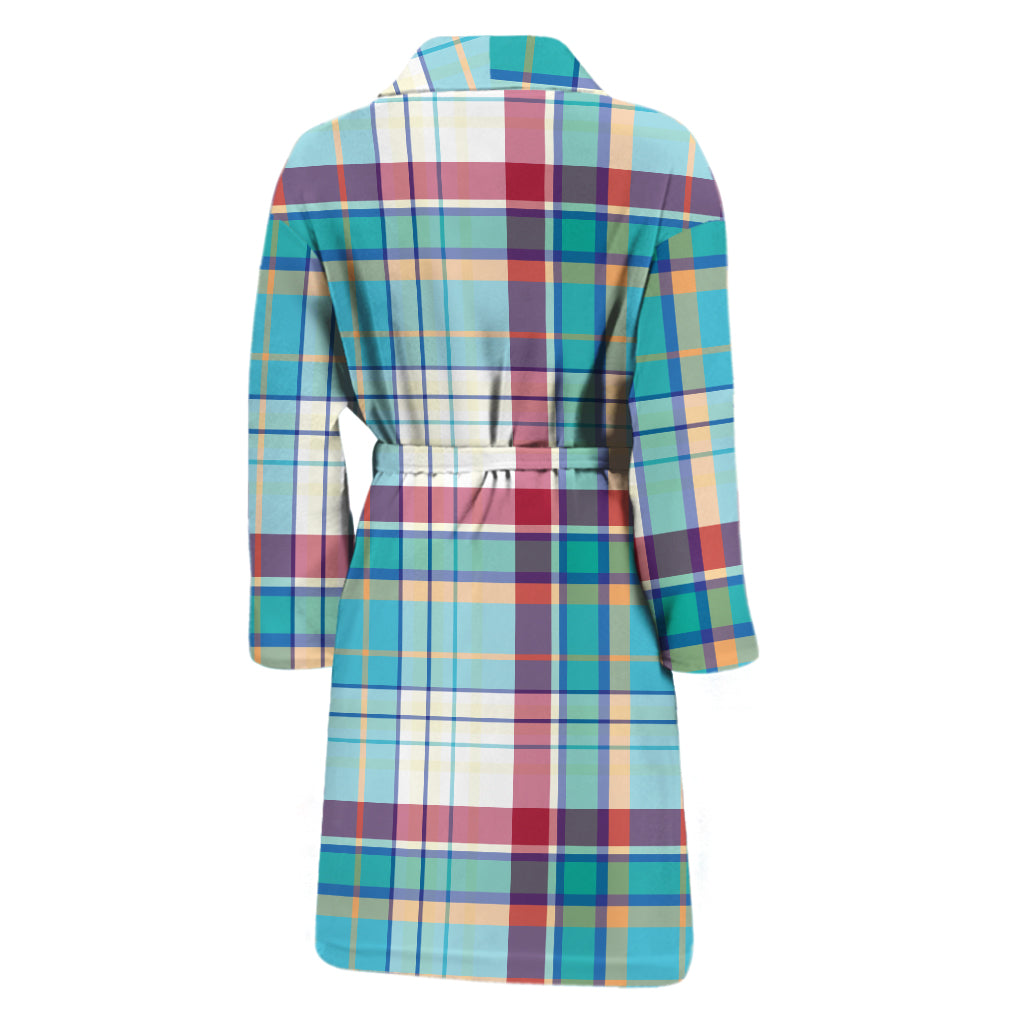 Blue And Red Madras Pattern Print Men's Bathrobe