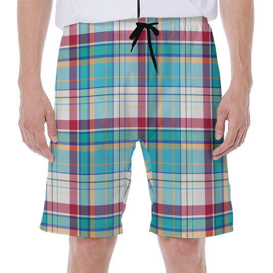 Blue And Red Madras Pattern Print Men's Beach Shorts
