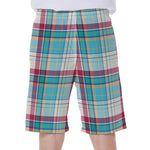 Blue And Red Madras Pattern Print Men's Beach Shorts