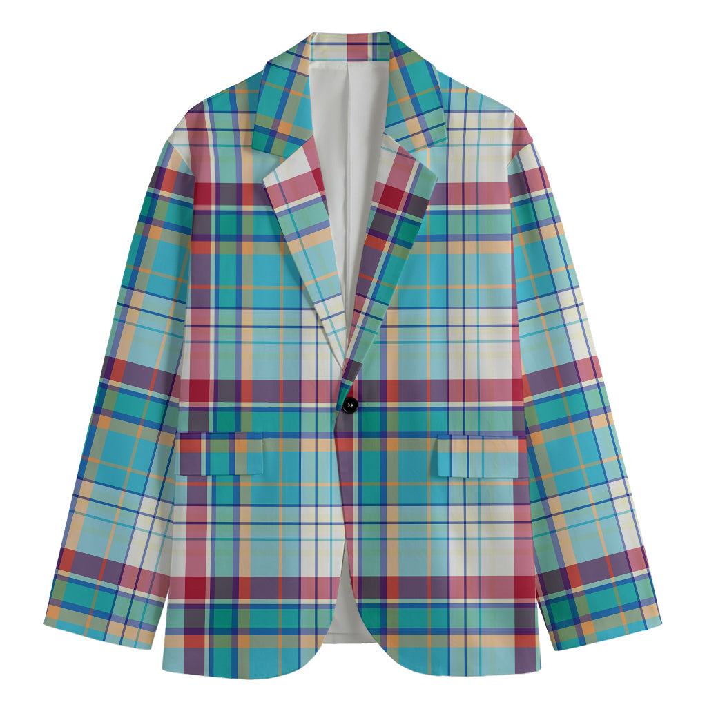 Blue And Red Madras Pattern Print Men's Blazer