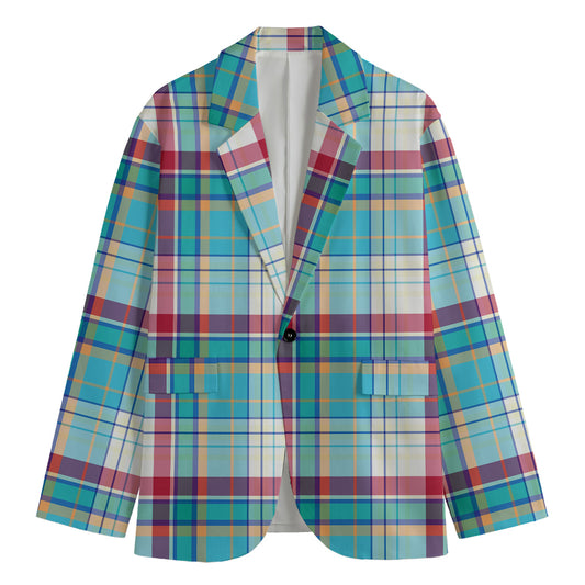 Blue And Red Madras Pattern Print Men's Blazer
