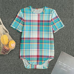 Blue And Red Madras Pattern Print Men's Bodysuit