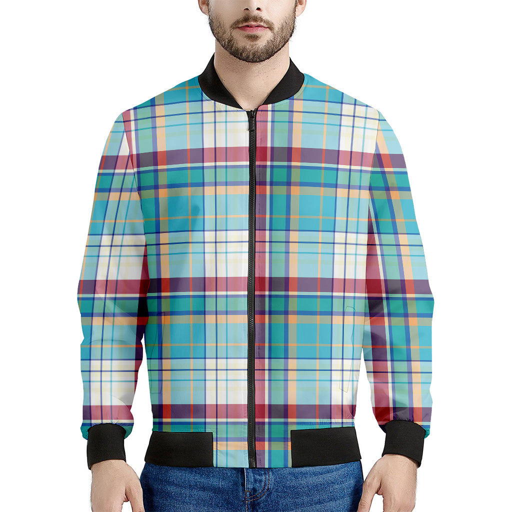 Blue And Red Madras Pattern Print Men's Bomber Jacket