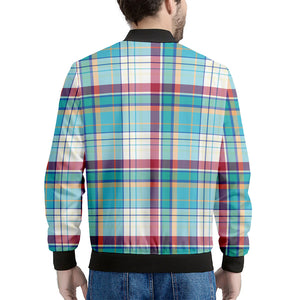 Blue And Red Madras Pattern Print Men's Bomber Jacket