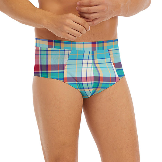 Blue And Red Madras Pattern Print Men's Briefs