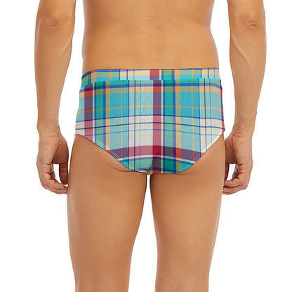 Blue And Red Madras Pattern Print Men's Briefs