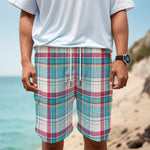 Blue And Red Madras Pattern Print Men's Cargo Shorts
