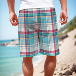 Blue And Red Madras Pattern Print Men's Cargo Shorts