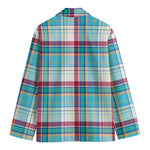 Blue And Red Madras Pattern Print Men's Cotton Blazer