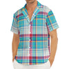 Blue And Red Madras Pattern Print Men's Deep V-Neck Shirt