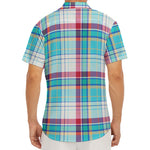 Blue And Red Madras Pattern Print Men's Deep V-Neck Shirt