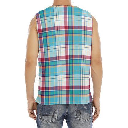 Blue And Red Madras Pattern Print Men's Fitness Tank Top