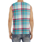 Blue And Red Madras Pattern Print Men's Fitness Tank Top