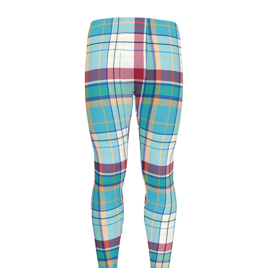 Blue And Red Madras Pattern Print Men's leggings