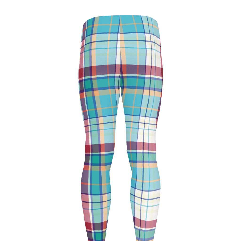 Blue And Red Madras Pattern Print Men's leggings