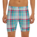 Blue And Red Madras Pattern Print Men's Long Boxer Briefs