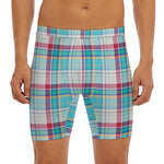 Blue And Red Madras Pattern Print Men's Long Boxer Briefs
